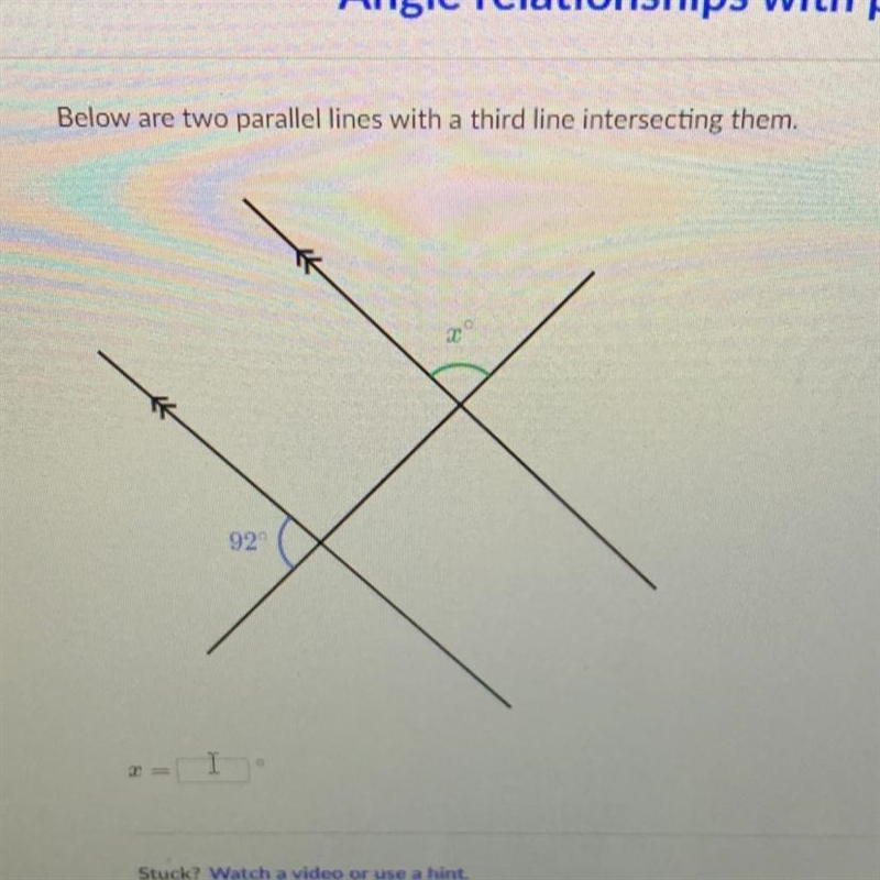 Below are two parallel lines with a third line intersecting them￼-example-1