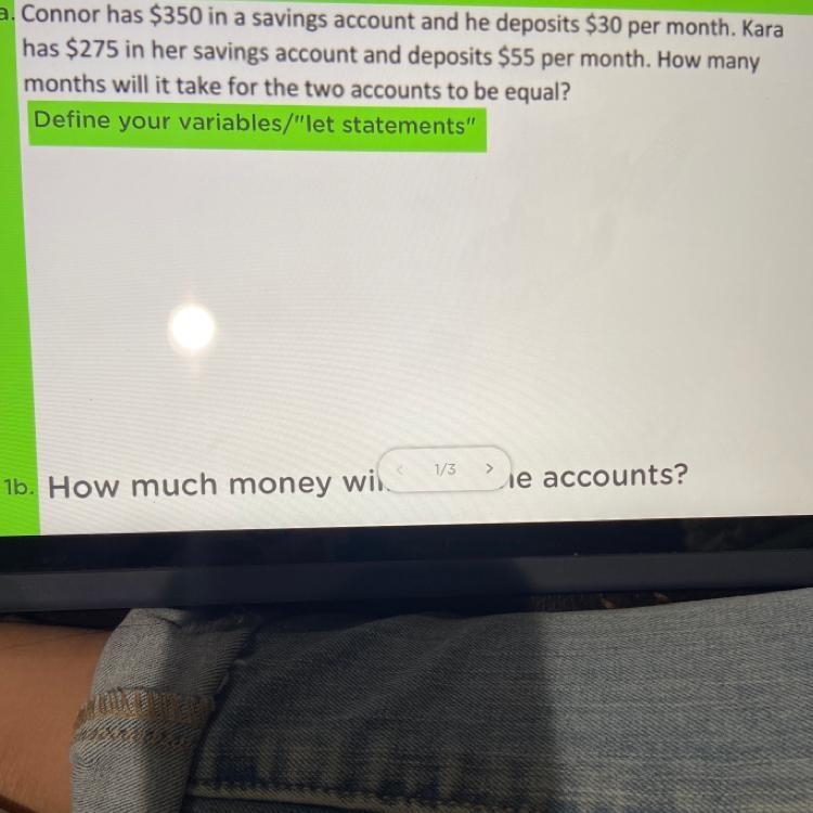 1a. Connor has $350 in a savings account and he deposits $30 per month. Kara has $275 in-example-1