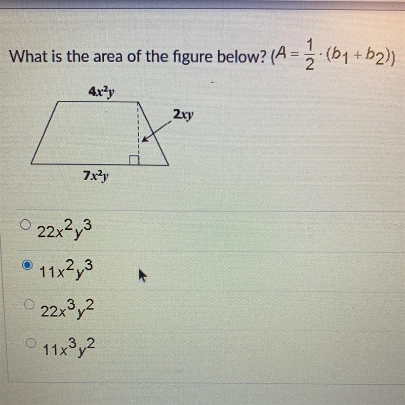 What is the area of the figure below? (A= 1/2.(b1+b2)) explain how u find the asnwer-example-1