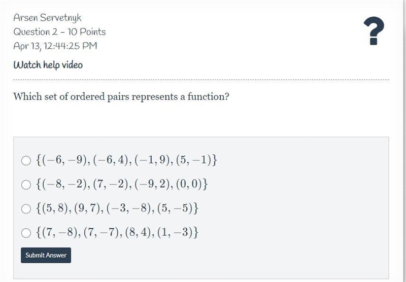 Which set of ordered pairs represents a function?-example-1