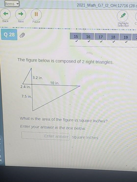 The figure below is composed of two right angles. what is the area of the figure in-example-1