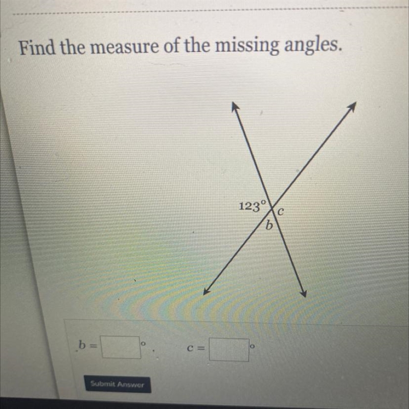 Find the measure of the missing angles.-example-1