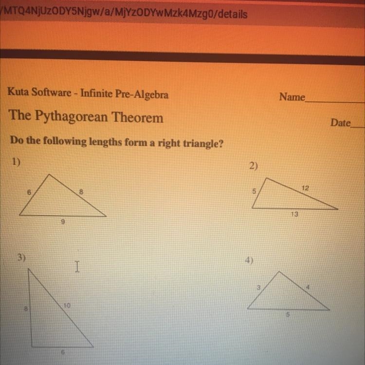 Do the following lengths form a right triangle?-example-1