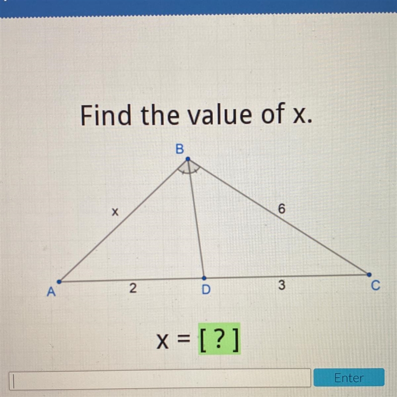 Find the value of x. B х 6 2 A D 3 С-example-1