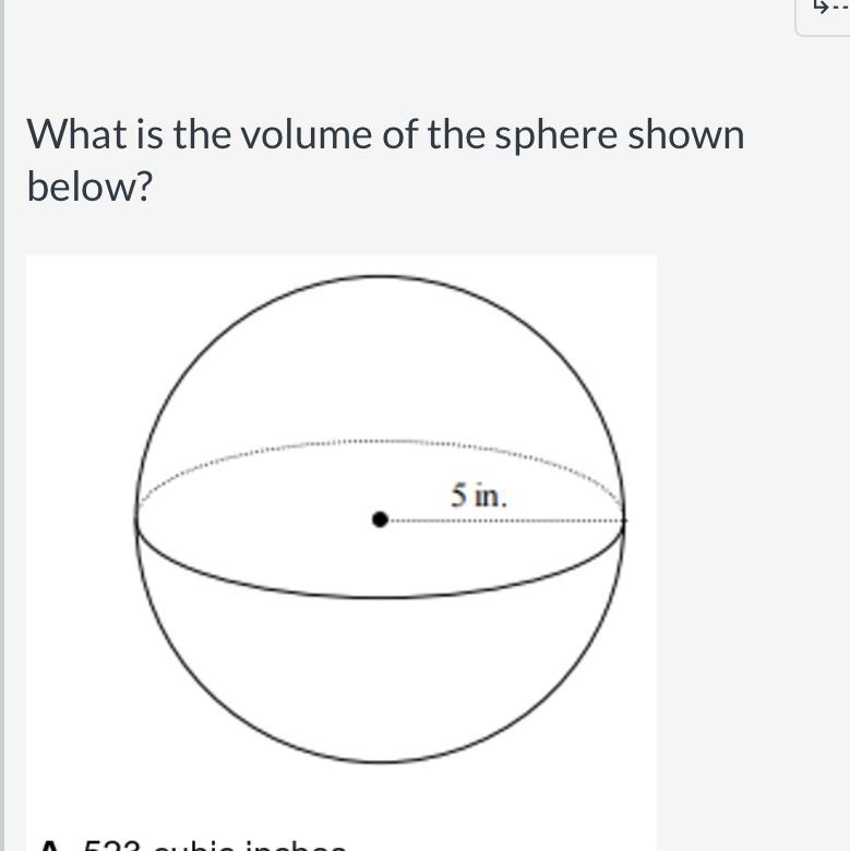 What is the volume of the sphere shown below? 5 in.-example-1