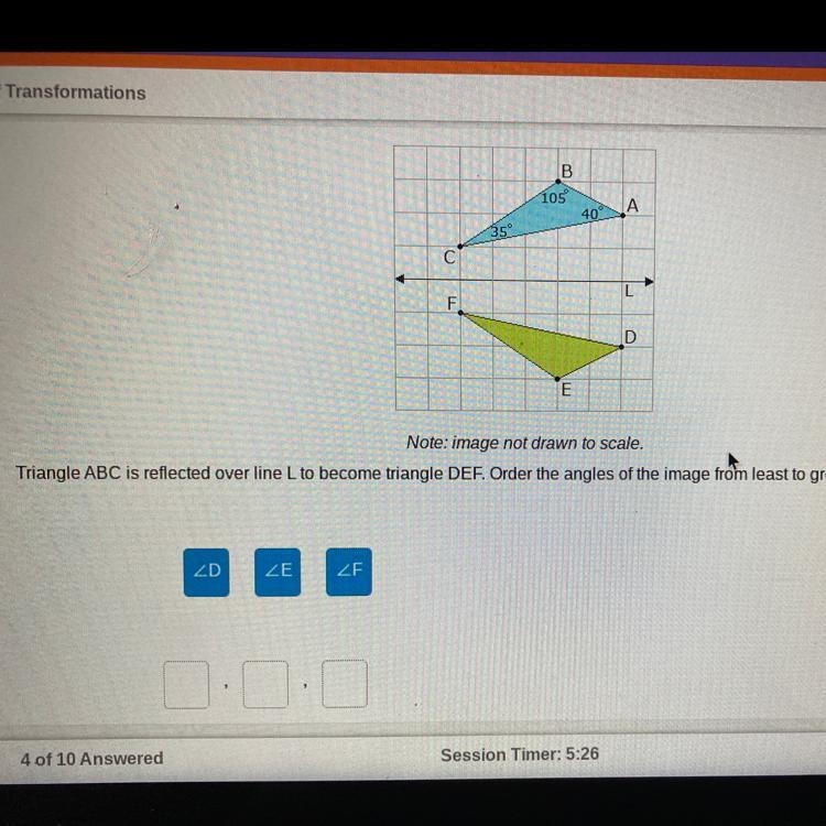 Whats the tile order? Triangle Abc is reflected over line L to become triangle DEF-example-1