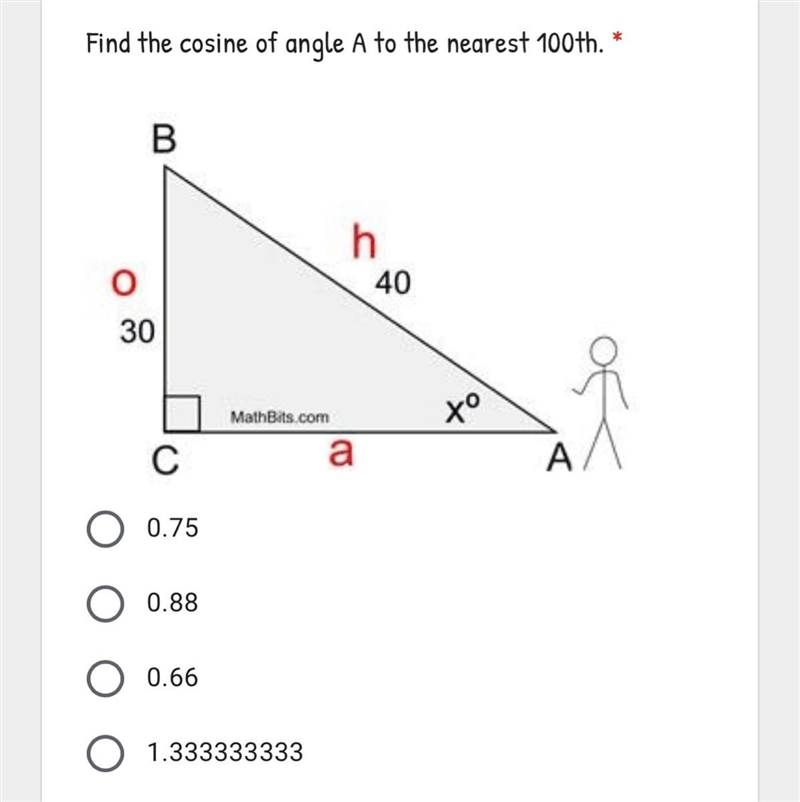 Find the cosine of angle A to the nearest 100th.-example-1