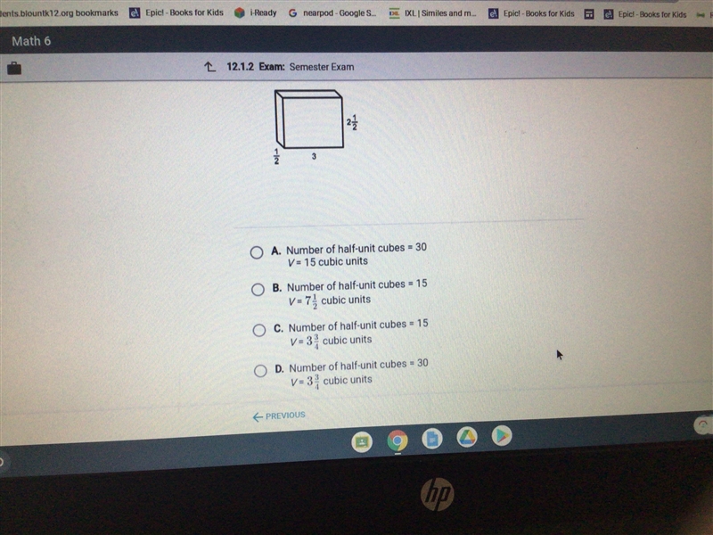 calculate the volume of the prism by first finding the total number of half unit cubes-example-1