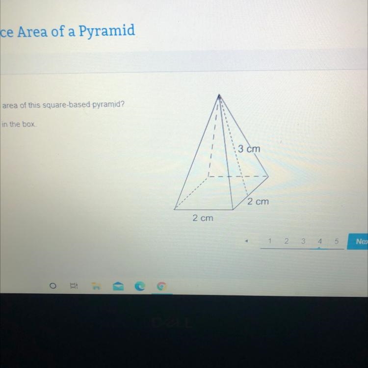 What is the surface area of this square base pyramid? 3 cm 2 cm 2 cm-example-1