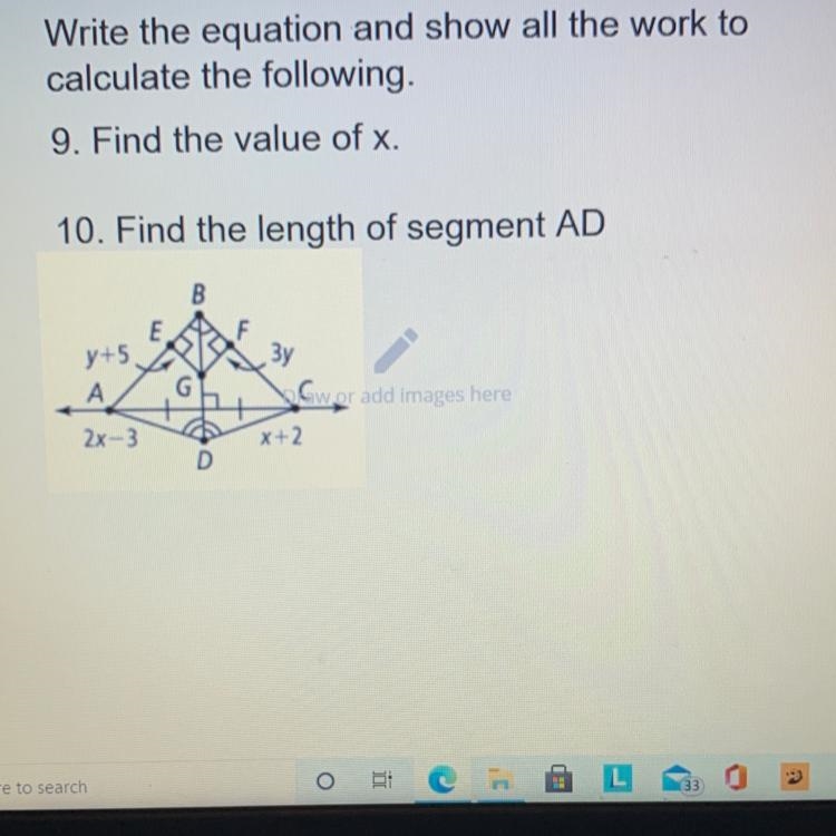 Please help how to find the value of x and find the length of segment AD, the value-example-1