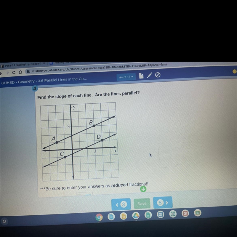 Find the slope of each line are the lines parallel ? HELP PLZ-example-1