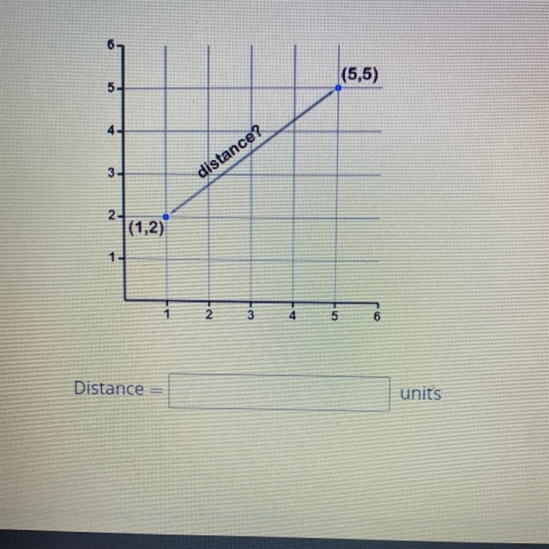 Find the distance between (1,2) and (5,5).-example-1