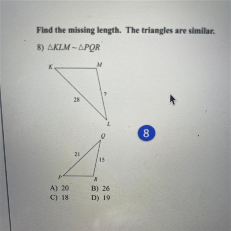 Find the Missing side length for #8-example-1