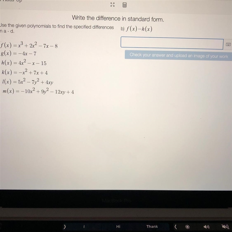 Write the sum in standard form B) f(x)-h(x)-example-1