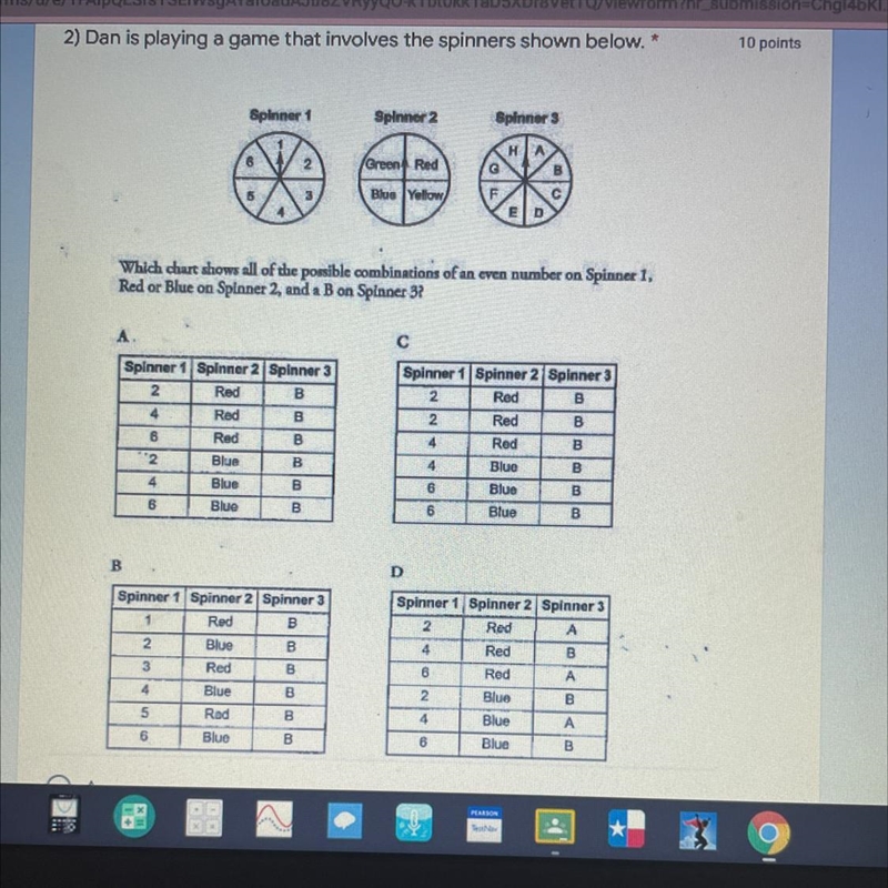 2) Dan is playing a game that involves the spinners shown below.* 10 points Spinner-example-1