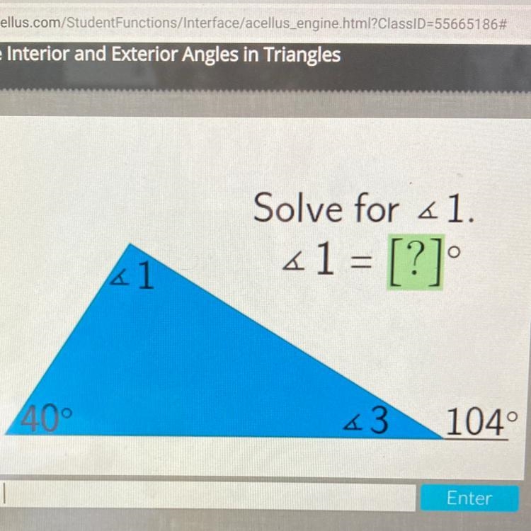 Solve for <1. *1 = [?] 41 40° 43 104°-example-1