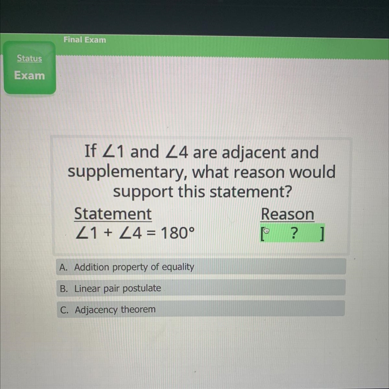 If Z1 and Z4 are adjacent and supplementary, what reason would support this statement-example-1