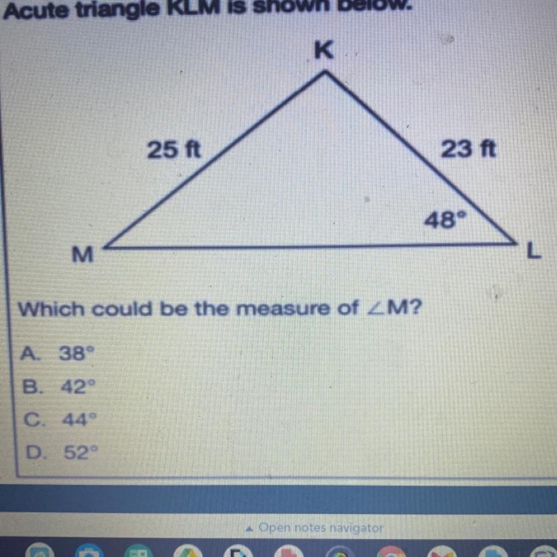 Which could be the measure of A.) 38 B.) 42 C.) 44 D.) 52-example-1