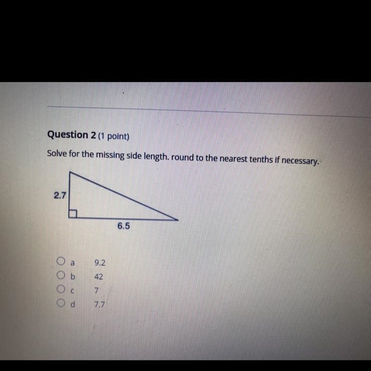 Solve for the missing side length. Round to the nearest tenths if necessary-example-1