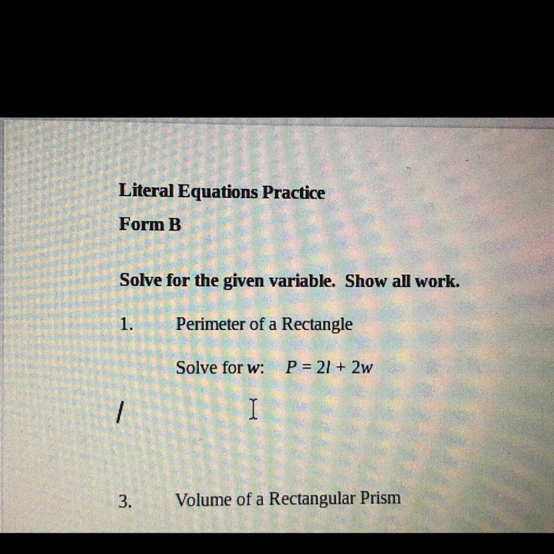 Perimeter of a rectangle Solve for w: p=2i+w-example-1