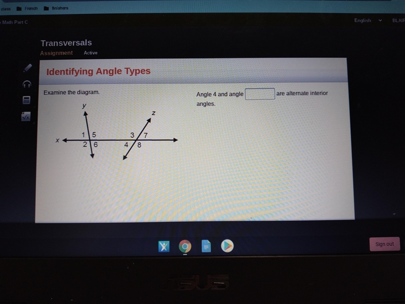 Angle 4 and angle _____ are alternate interior angles-example-1