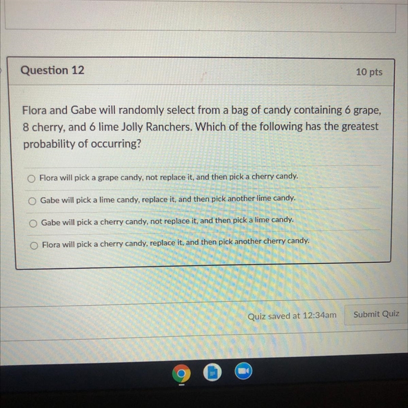 PLEASE HELP ME IM BEGGINGG Flora and Gabe will randomly select from a bag of candy-example-1