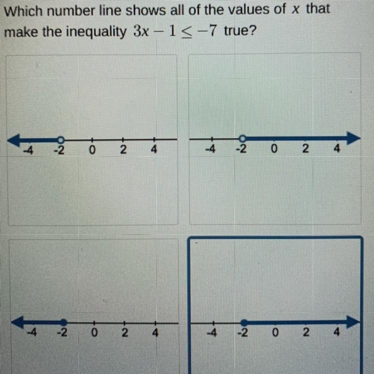 HELP ASAP PLZ. Which number line shows all of the values of x that make the inequality-example-1