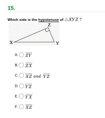 Which side is the hypotenuse of XYZ-example-1