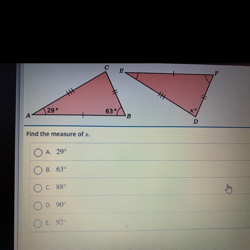 The triangles are congruent. Find the measure of x.-example-1