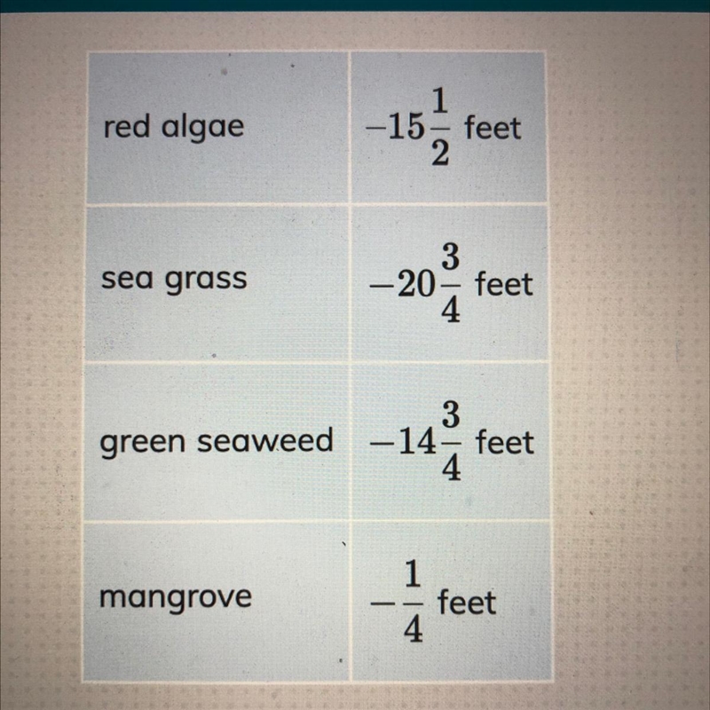 Which plant is the furthest below the surface of the water? A. sea grass B. green-example-1