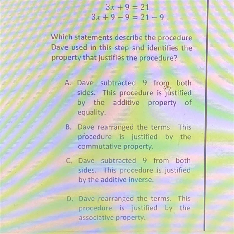 which statements describe the procedure Dave used in this step and identifies the-example-1