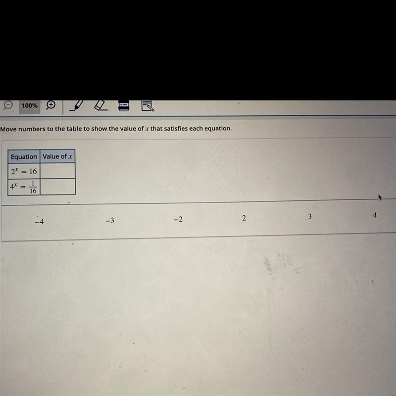 Move numbers to the table to show the value of x that satisfies each question equation-example-1