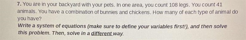 You are in your backyard with your pets. In one area, you count 108 legs. You count-example-1