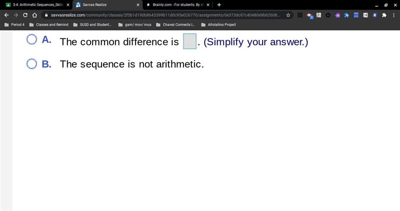 Check whether the sequence is arithmetic. If​ so, find the common difference d. 2​, 7​, 12​, ​17, 22 ... Select-example-1