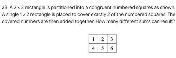 3B. A 2 × 3 rectangle is partitioned into 6 congruent numbered squares as shown. A-example-1