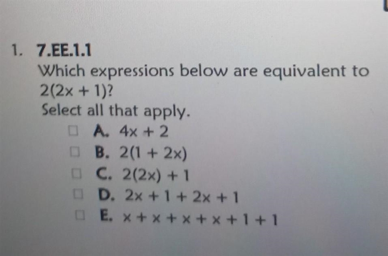 Which expressions are equal to 2(2x + 1)​-example-1