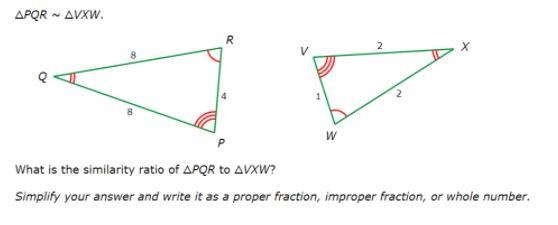 What is the similarity ratio of PQR to VXM? Simplify your answer and write it as a-example-1