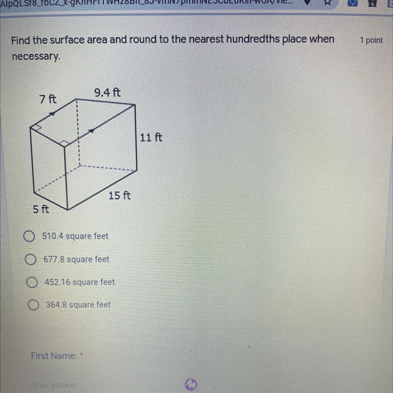 Find the surface area and round to the nearest hundredths place when necessary.-example-1