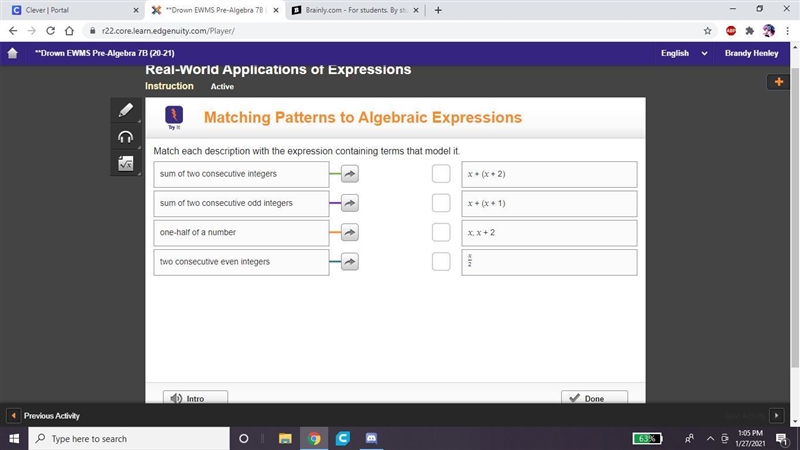 Match each discription with the expression containing terms that model it.-example-1