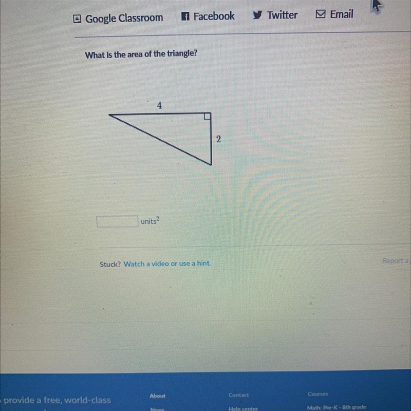 What is the area of the triangle? 4 2 units Lol been struggling on this for a while-example-1