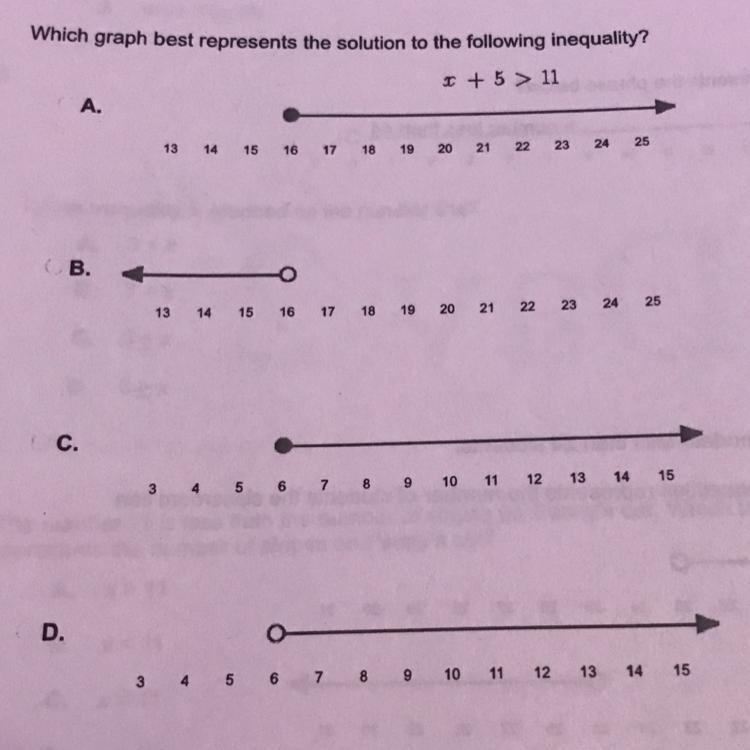 Question 7 Which graph best represents the solution to the following inequality? + 5 &gt-example-1