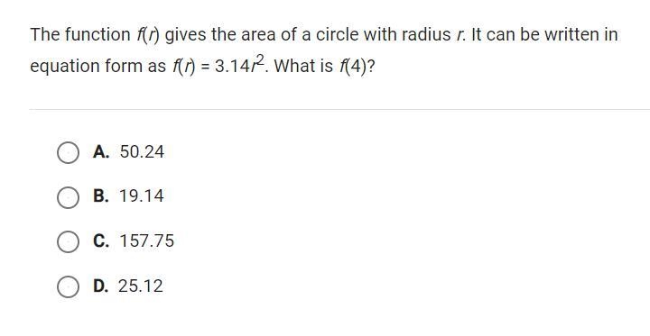 The function f(r) gives the area of a circle with radius r.-example-1