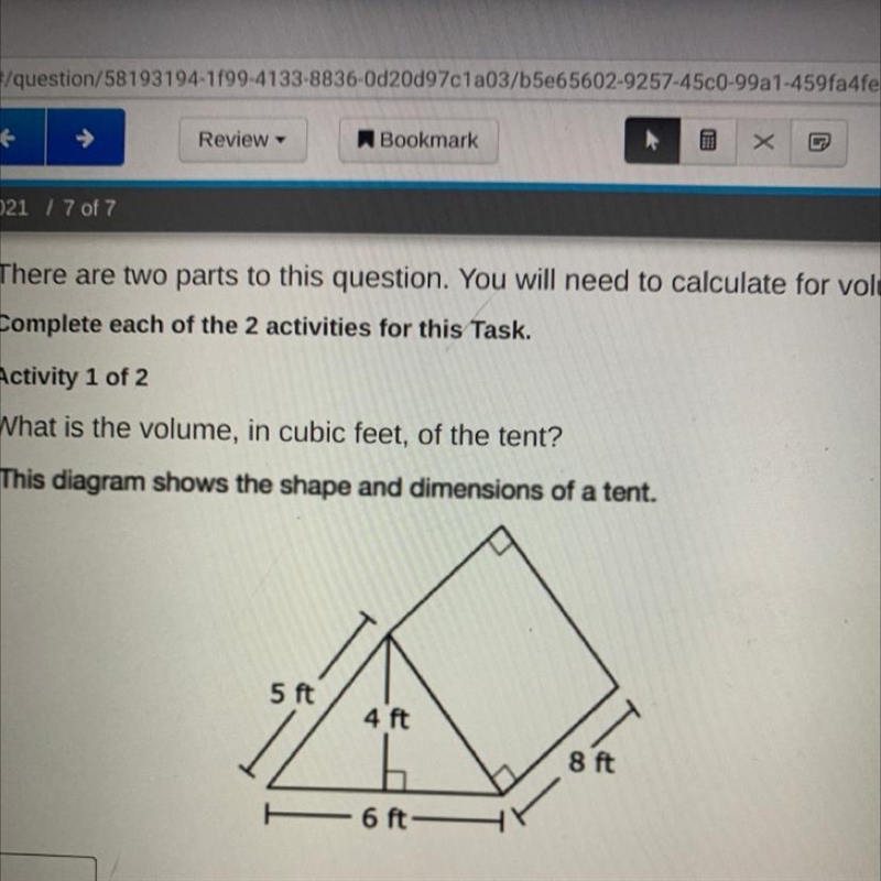 What is the volume, in cubic feet, of the tent? 5 ft 4 ft 8 ft 6 ft-example-1