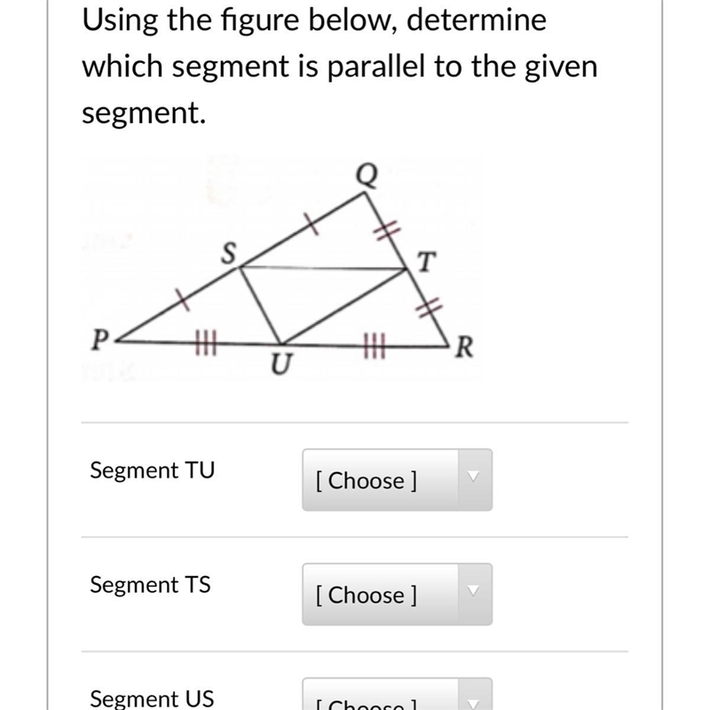 Using the figure below, determine which segment is parallel to the given segment.-example-1