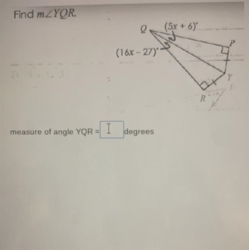 Find m measure of angle YQR=? Degrees-example-1