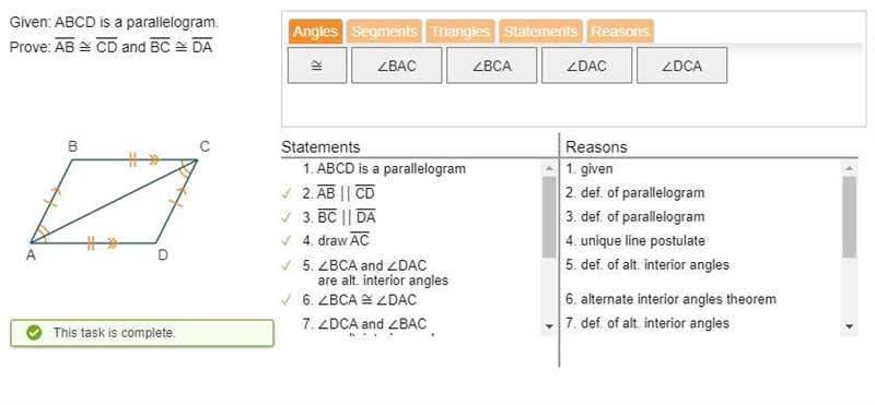 Given: ABCD is a parallelogram. Prove: AB = CD and BC = DA (ANSWER) I had to go through-example-1