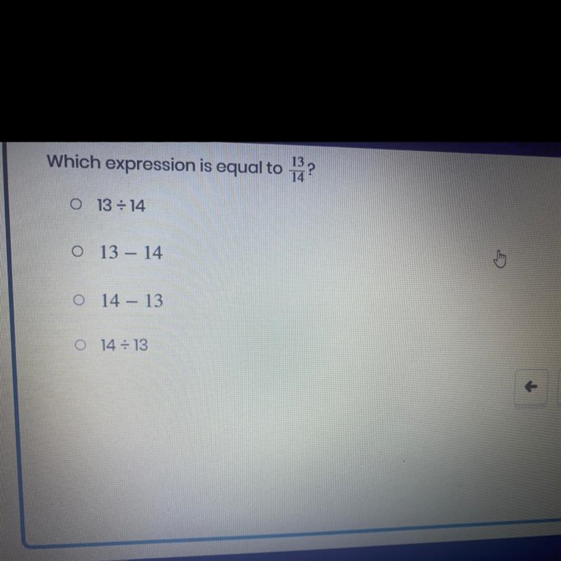 Which expression is equal to 13/14? -13/14 -13-14 -14-13 -14/13-example-1