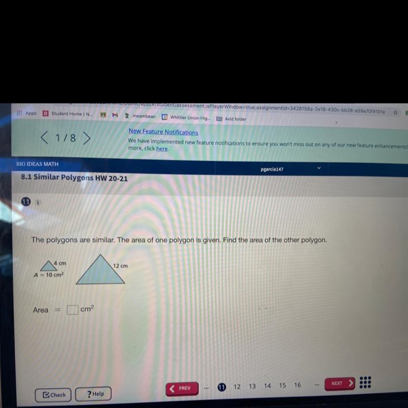 The polygons are similar. The area of one polygon is given. Find the area of the other-example-1