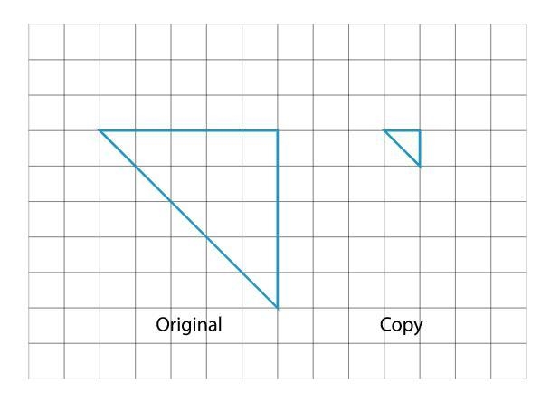 What is the scale factor from the original triangle to its copy as a percent? The-example-1