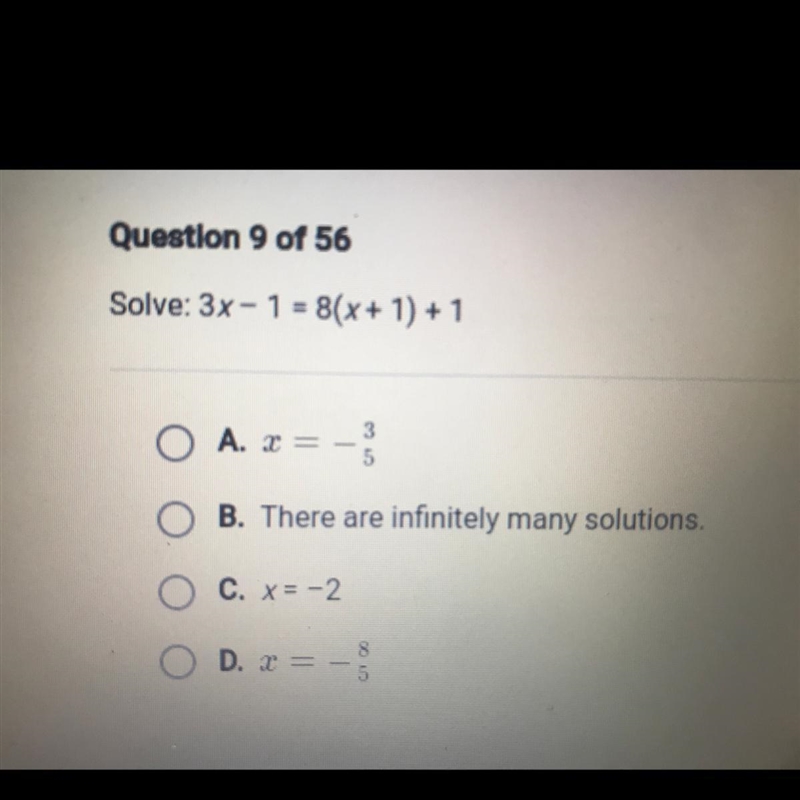 Solve: 3x-1=8(x+1)+1-example-1